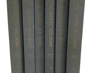2365 - 6 "The Secret Doctrine" Books (Description): A complete six-piece set of The Secret  Doctrine by H.P. Blavatsky, Adyar Edition,  published by TPH (Theosophical Publishing  House). The set includes volumes 1 through 6,  bound in gray cloth with gold lettering on the spines.
