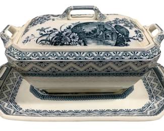 2239 - Wedgwood Transferware Tureen w/ Underplate (Description): 15 x 10 x 9