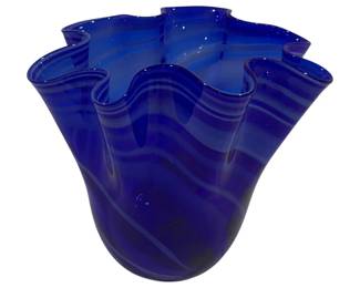 5493 - Blue Swirl Art Glass Vase 7"