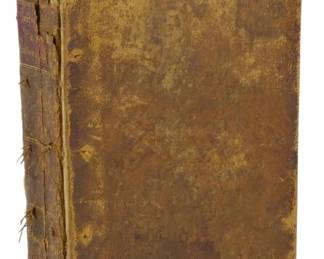 9 - 1818 Dictionary of Quotations (Description): An 1818 edition of A Dictionary of Select and  Proper Quotations. This antique volume  features a leather binding with considerable  age-related wear and patina. The front cover  is disconnected from the binding. The spine shows visible wear with partial text  remaining. The book displays the  characteristic appearance of early 19th  century bookmaking.
