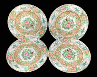 2034 - 4 Oriental Plates 6.5" Round (Description): A four-piece set of oriental plates featuring  traditional decorative motifs. Each plate  measures 6.5 inches round.