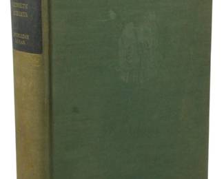 58 - 1937 August Ed. Northwest Passage Book (Description): Northwest Passage by Kenneth Roberts, 1937  edition, August printing. Published by  Doubleday Doran. The book is bound in green  cloth with gilt lettering on the spine and  features a decorative embossed design on the front cover.