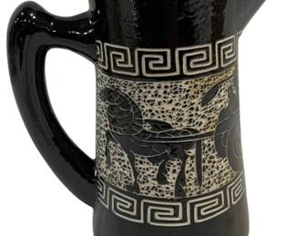 5192 - Black & White Sgraffito-Style Pitcher/Jug, 10" (Description): 10"