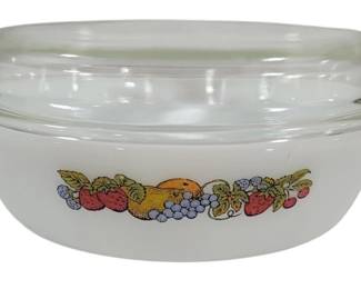 310 - Anchor Hocking Fire-King Oval Casserole Dish (Description): w/ Lid - "Nature's Bounty" pattern 5 x 11 x 7.5