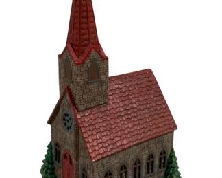 2069 - Plaster Church 17"x9"x8" (Description): Plaster church figurine measuring 17 inches  by 9 inches by 8 inches.
