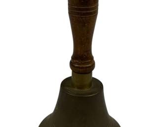 7362 - Brass School Bell w/ Wooden Handle - 7" Tall