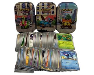 7181 - 200 Pokemon Cards & 3 Metal Tins