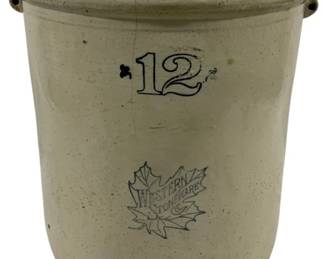 7328 - 12 Gallon Western Stoneware Crock - As Is/Cracked (Description): 18 x 18