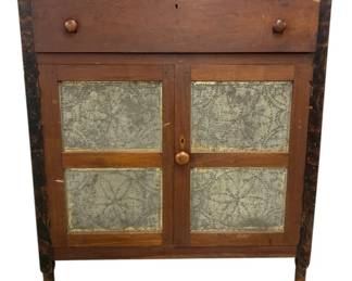 2555 - Early Punched Tin 2 Door Pie Safe (Description): 47 x 42 x 18, with drawer