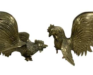 2185 - Pair Fighting Rooster Buffet Birds - 7 x 9 x 6
