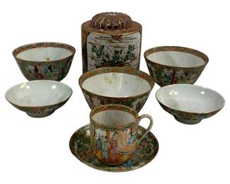 2313 - Group of Oriental China Items (Description): The collection includes various decorative  pieces featuring traditional Oriental motifs  and designs.