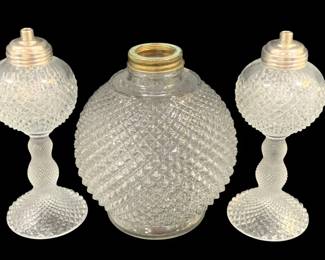 5954 - 3 Glass Oil Lamp Bases - 6.75", 7" Tall (Description): Missing Globes