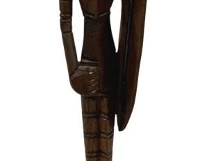 2006 - Carved Wood Statue 17" Tall (Description): Carved wood statue depicting a stylized  figure. Measures 17" Tall
