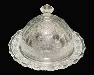 2217 - Indiana Glass "Bird & Strawberry" Covered Dish (Description): 7.5 x 4 x 6