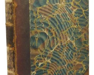 3 - 1896 Los Trabajadores del Mar Spanish Edition (Description): Los Trabajadores del Mar, 1896 Spanish  Edition. This antique volume features a half  leather binding with marbled paper-covered  boards in teal and brown tones. The spine  shows age-related wear with visible deterioration to the leather. The binding  exhibits the characteristic style of late  19th century book production.