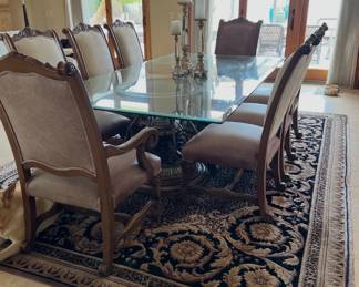 Double Pedestal with Glass Top Table $350