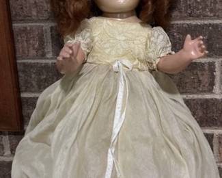 Antique Composition Cloth Body 21" Doll Sleepy Eyes with Cry Box Red Curly Hair
