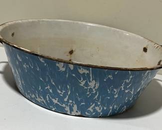 Swirl Graniteware Enamel Wash Basin w/ Handles 17" Diameter 6" Deep