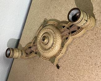 Art Deco Polychrome Cast Metal 2 Light Flush Mount Ceiling Fixture by Moe Bridges Co.