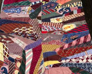 Vintage Crazy Quilt made from Rayon & Silk Neckties and Scarves 7' x 6'