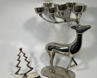 8 Tea Light Holder Stag Deer Antlers Standing Candleabra + Pottery Barn Tree Stocking Holder