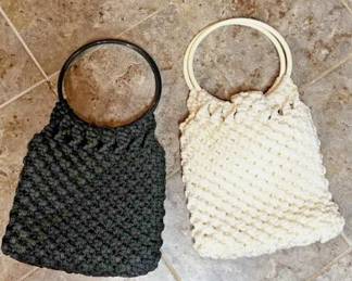 Pair of Macrame Lined Handbag Purses Vintage Handmade BOHO