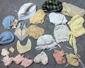 Antiuqe Lot Baby Bibs, Bonnets and Booties Various Sizes and Ages