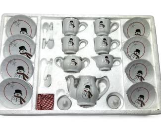 24 pc Coffe/Tea set Miniature Christmas Snowman Porcelain