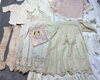 Lot of Antique Children's Clothing, Baptism, Communion + Baby Prayer Book