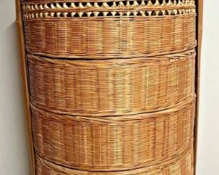 5 Tier Chinese Wedding Basket Wicker & Bamboo 31" Tall Stackable