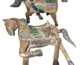 Late 20th century Pair of Wooden Horses Hand Painted, Hand Carved