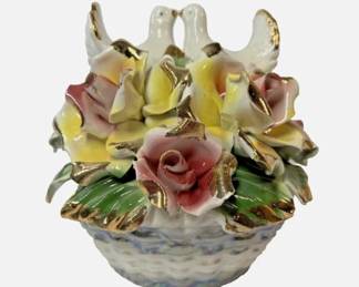Capodimonte Love Birds in Flower Basket ITALY