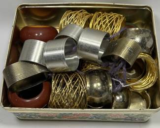 Vintage Napkin Ring Lot of 24, Mixed Materials Metal, Plastic, Silver Plate