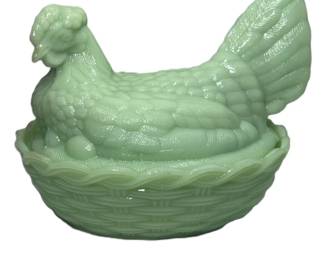 Vintage Mosser Jadeite Green Milk Glass Hen on Nest Large Candy Dish