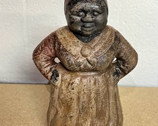 Cast Iron Folk Art Piggy Bank Woman Statue