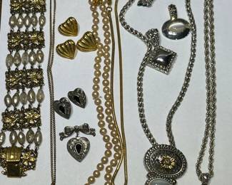 Vintage Costume Jewelry Lot #9 w TARA Bracelet, Monet Pearls, Several Pendants, 2 Rings