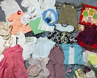 Large Lot Vintage Baby Doll Dress Up Clothing, Polka Dot Tots