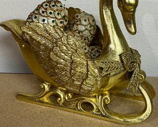 Gold Swan Bowl Sleigh with 6 Decorative Eggs