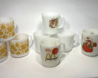 Lot of 8 Milk Glass D Handle Fire King, Oven Proof Coffee Mugs