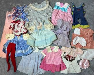 Assortment Lot of Vintage Baby Doll Clothing Various Sizes, Plastic Baby Doll Hangers