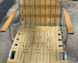 Vintage Webbed Aluminum Folding Lounge Chair Chaise