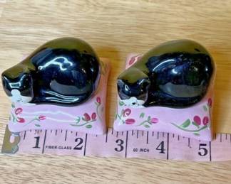 Pair of Katz & Co. Black Cat on Pink Pillow Shelf Sitters 2.5"