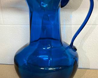 Blenko Glass Pitcher by Wayne Husted Large, Vibrant Blue
