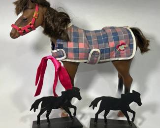Horse Lover Lot Our Generation Standing Foal + 2 Cast Iron Shelf Hooks Stocking Holders