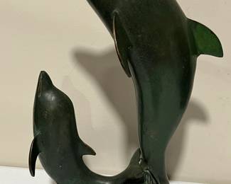 Vintage Cast Bronze Dolphin Statue 13" Tall