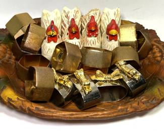 Various Napkin Rings with Faux Wood Serving Tray Fall Themed