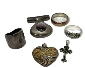 Sterling Silver Lot 3 Pendants, 3 Rings - All marked .925