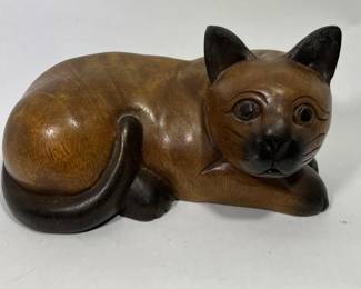Vintage hand carved wooden CAT solid wood