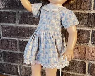 Antique Composition Cloth Body 21" Doll Sleepy Eyes with Cry Box Red Curly Hair
