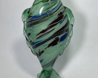 Art Glass Fish VASE Romanian Swirl 11" Tall